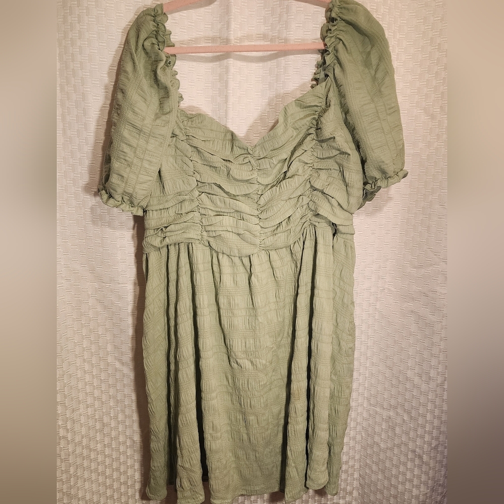 5/$16 Sage Green Ruched Mini Dress Women's Milkmaid Cottagecore Plus Size
